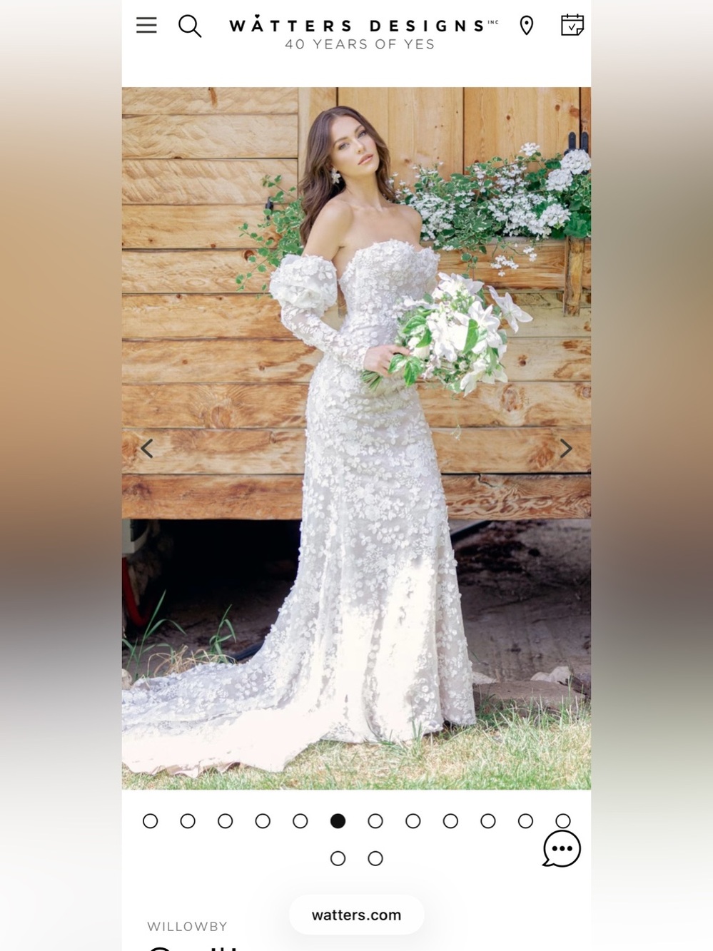Watters White Off-the-Shoulder Lace Appliqué Wedding Dress